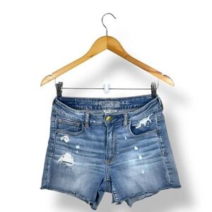 American Eagle Women's Shorts Hi-Rise Distressed Denim Jeans Medium Wash Size 6
